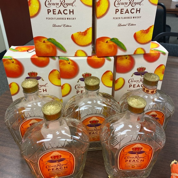 5 Crown Royal Peach Bottles, Boxes, and Bags. - Picture 2 of 4